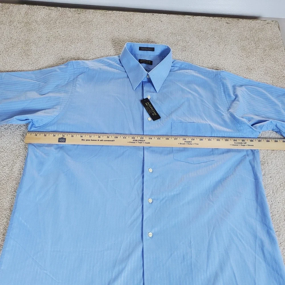 Arrow Men's Button Up Shirt 17 17.5 XL Blue Subtle Stripe Wrinkle‎ Free